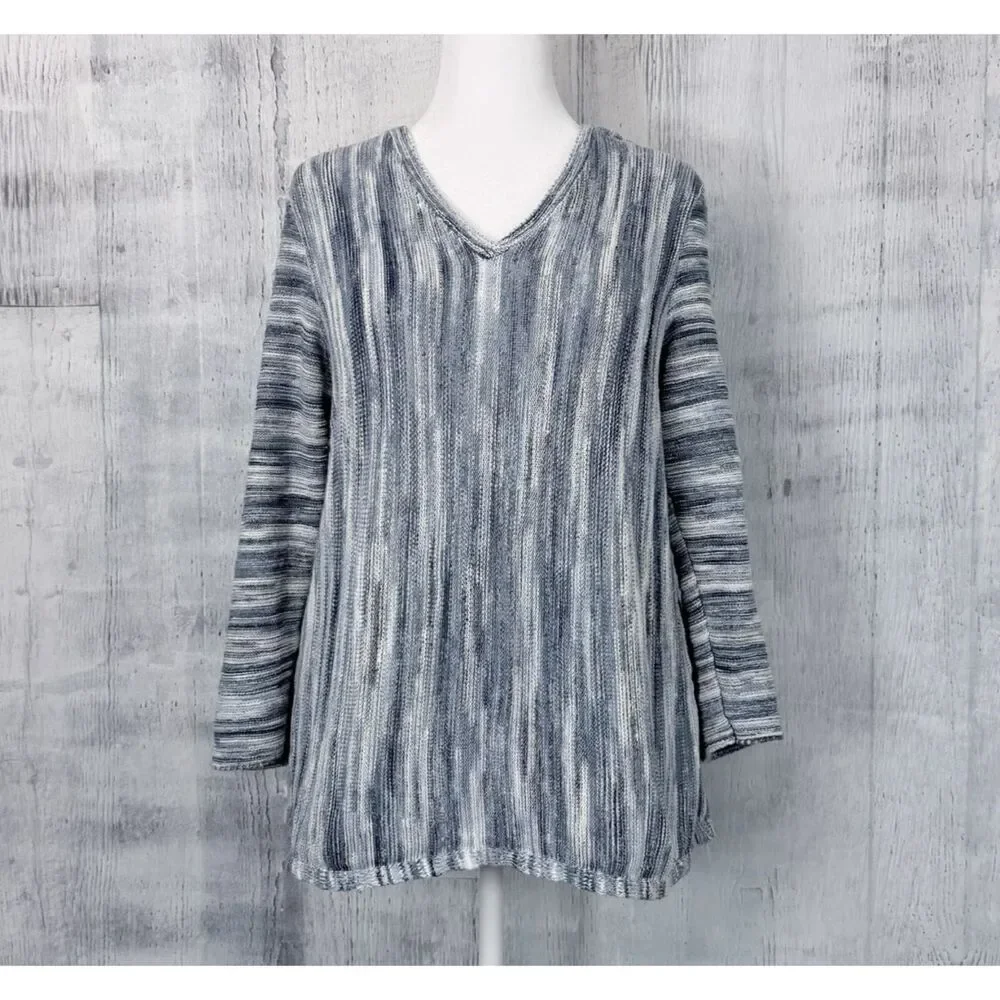 J. Jill Pure Jill Linear Space-dyed Knit Sweater Women's M Blue 3/4 Sleeve
